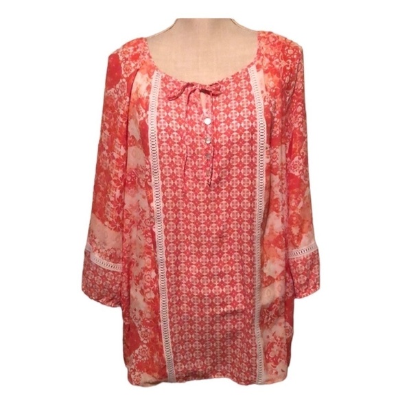 New Directions peasant blouse, orange. Large - Picture 1 of 8